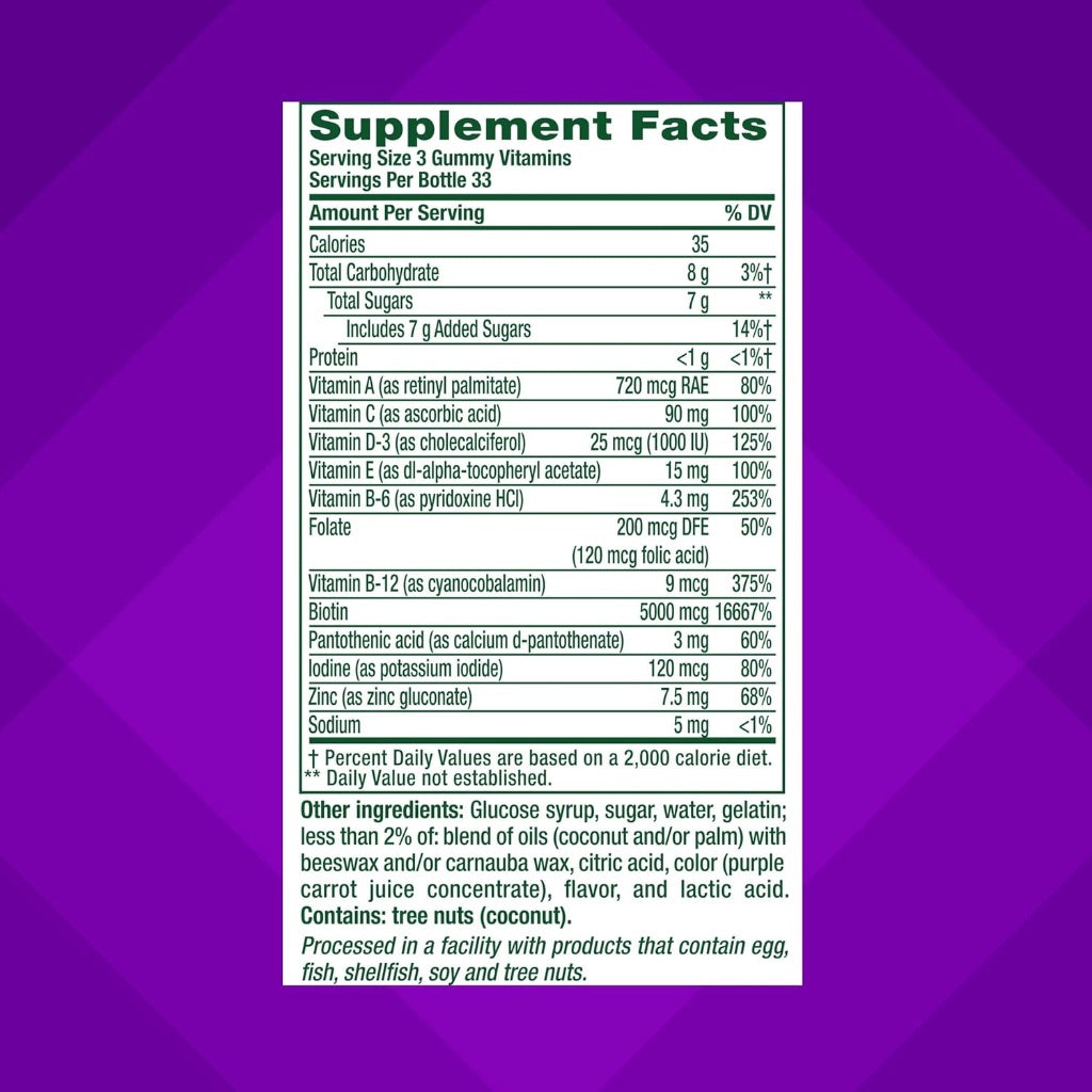 Vitafusion Gorgeous Hair, Skin Nails Multivitamin Gummy Vitamins, plus Biotin and Antioxidant vitamins CE, Raspberry Flavor, 100ct (33 day supply), from America’s Number One Gummy Vitamin Brand