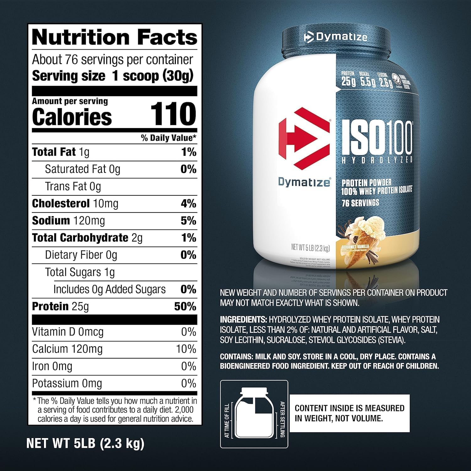 Dymatize ISO100 Hydrolyzed Protein Powder - Gourmet Vanilla, 5lb (76 Servings)