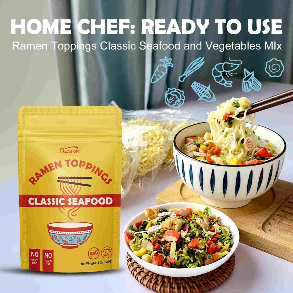 TALCUFON Ramen Toppings Classic Seafood and Vegetables Mix - 8oz