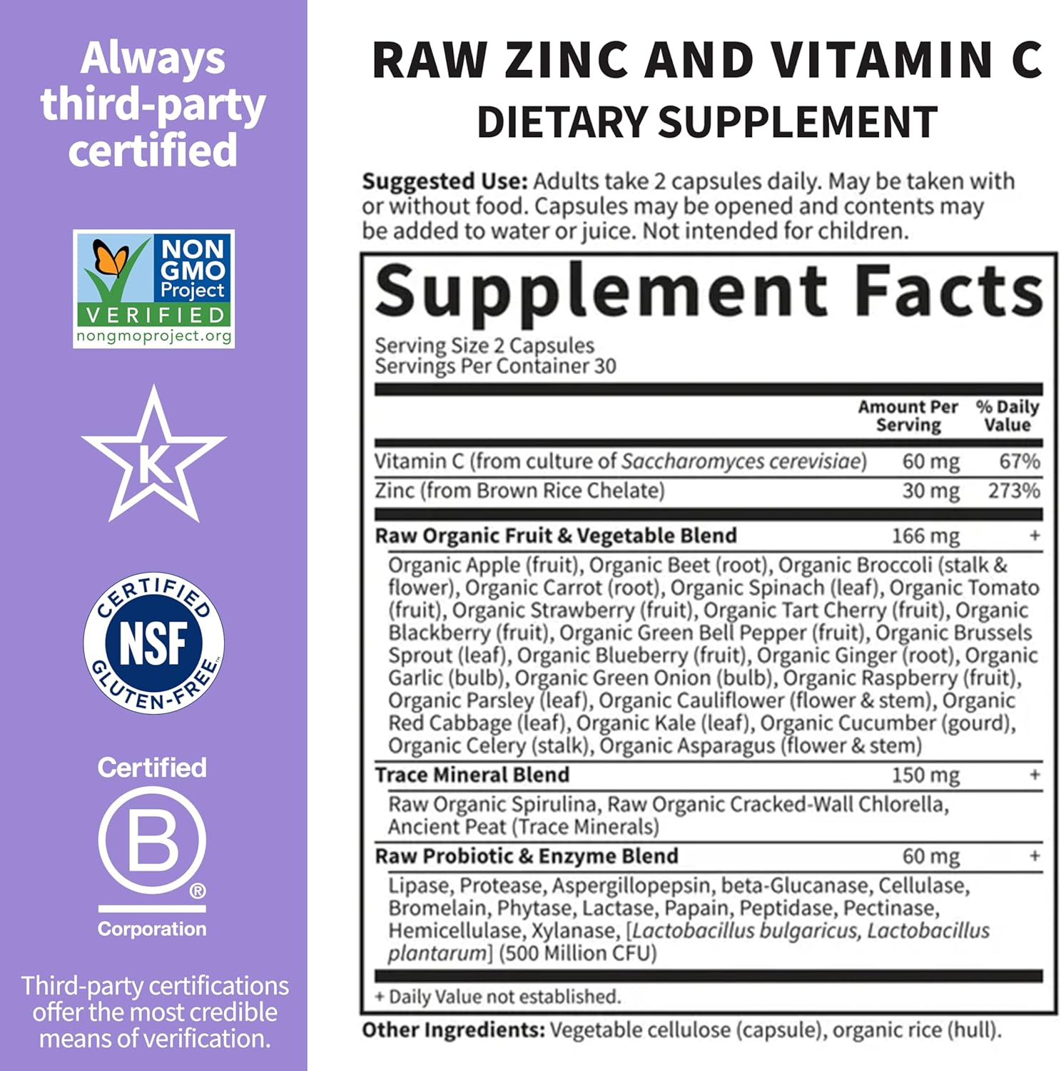 Garden of Life Vitamin Code 30mg High Potency Raw Zinc - 60 Capsules