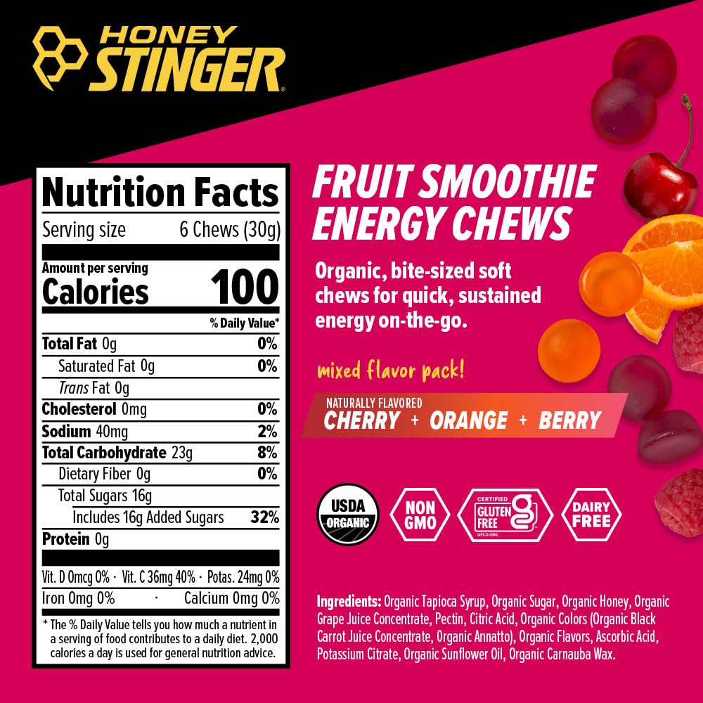 Honey Stinger Organic Energy Chews - Fruit Smoothie, 12 Pack