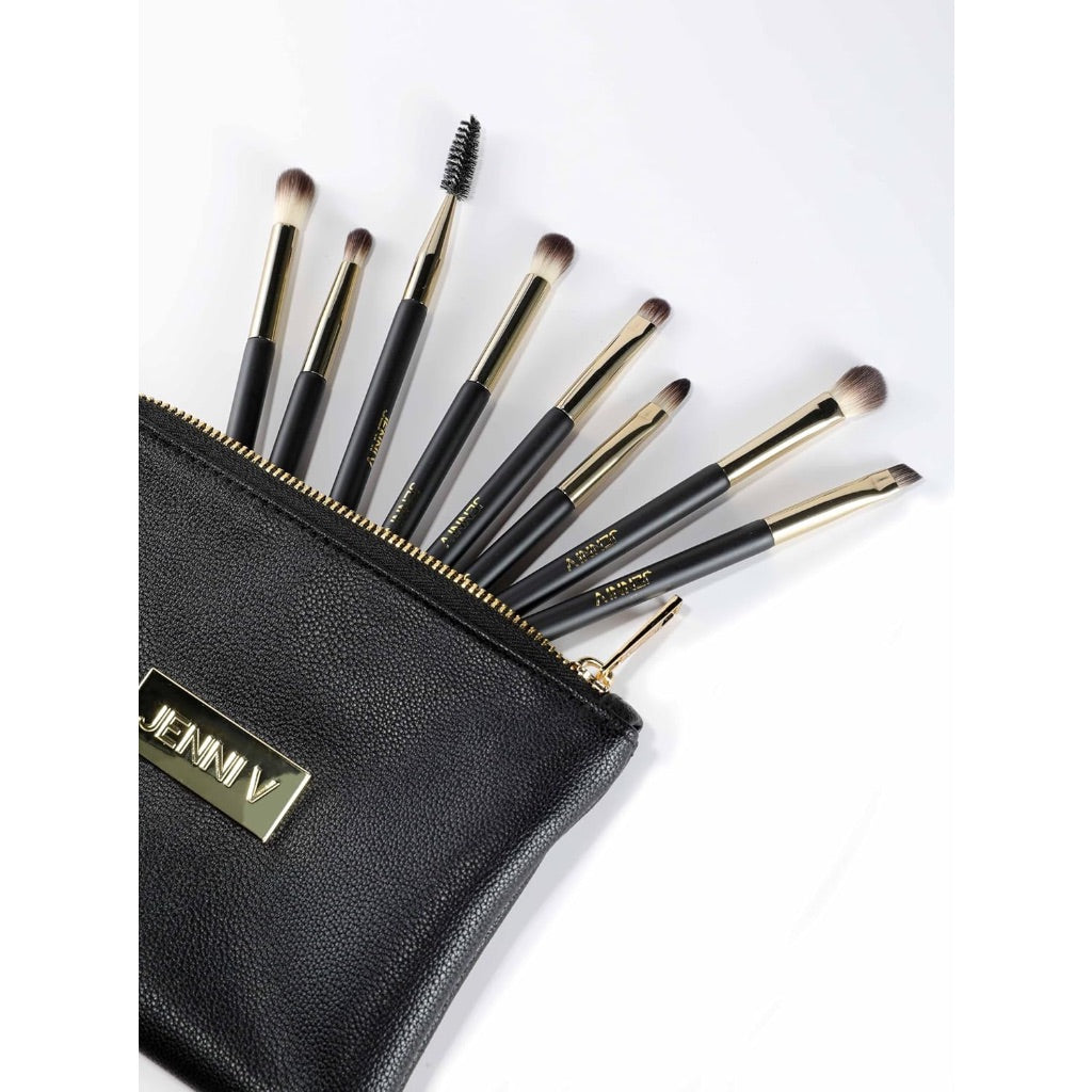 JENNI V Premium Travel Makeup Brushes Set - 14 Pc Mini Makeup Brushes with Handmade Leather Case