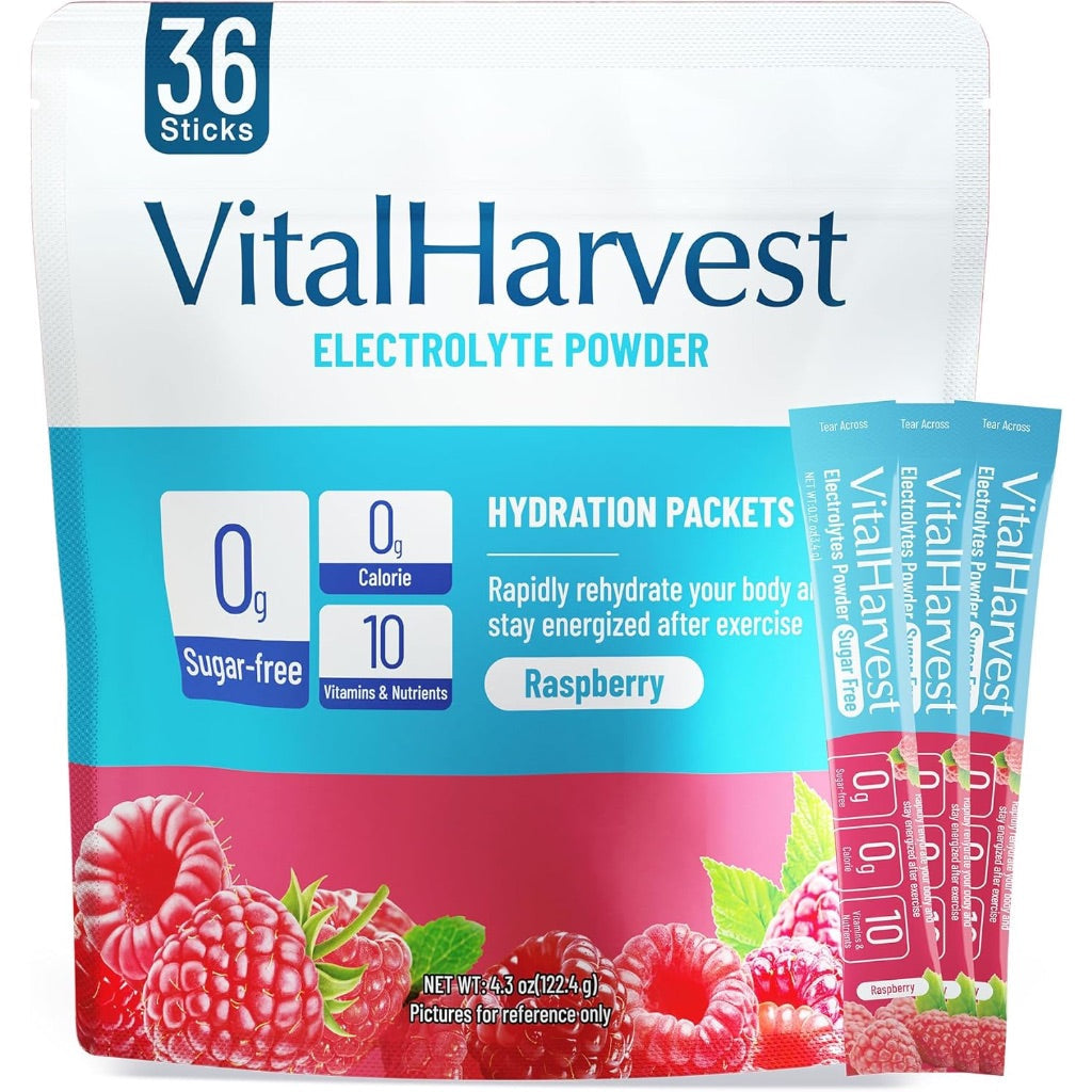 VitalHarvest Electrolytes Hydration Powder Packets - Raspberry, 36 Sticks