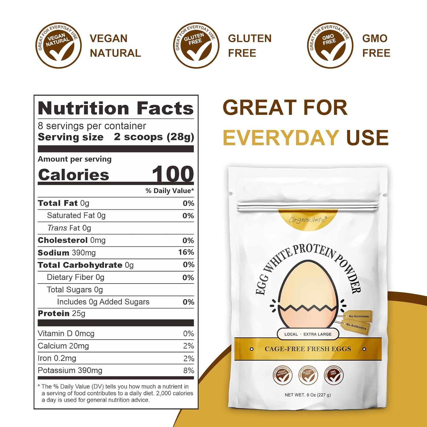 Orgnisulmte Egg White Protein Powder - Unflavored, 8oz