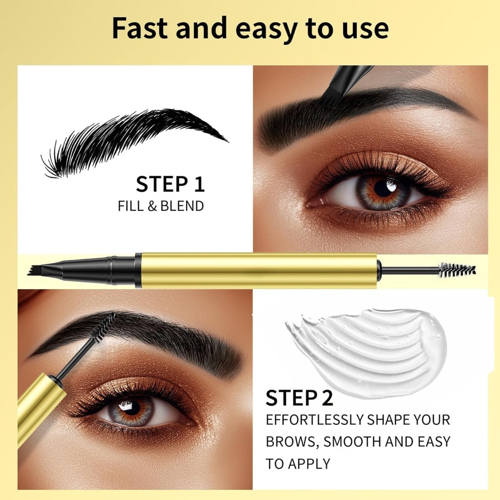 Microblading 2-in-1 Dual-Ended Eyebrow Pen with 4-Fork-Tip and Precise Brush