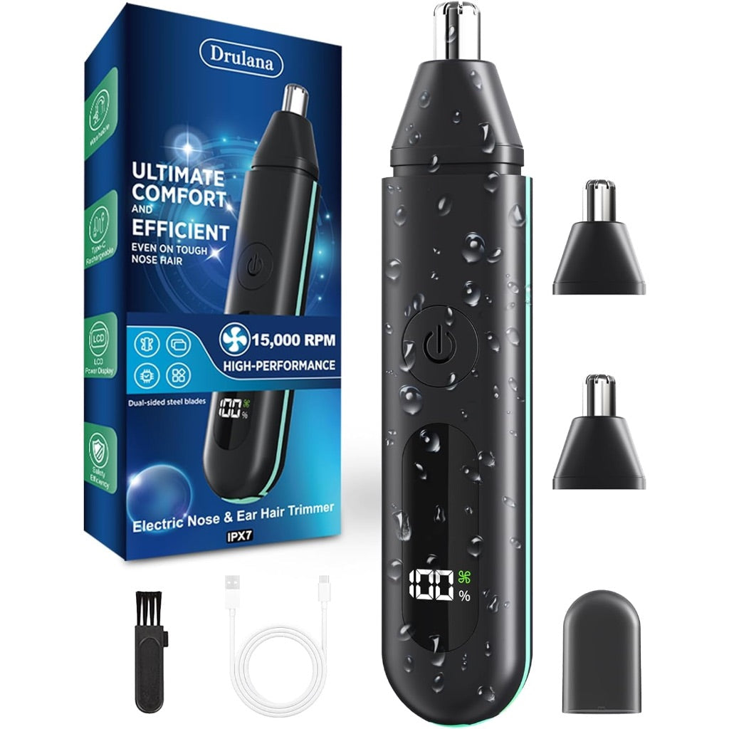 Trimmer For Nose, Ear, & Facial Hair, IPX7 Waterproof USB Rechargeable, Dual Edge Blades for Easy Cleansing, LCD Display