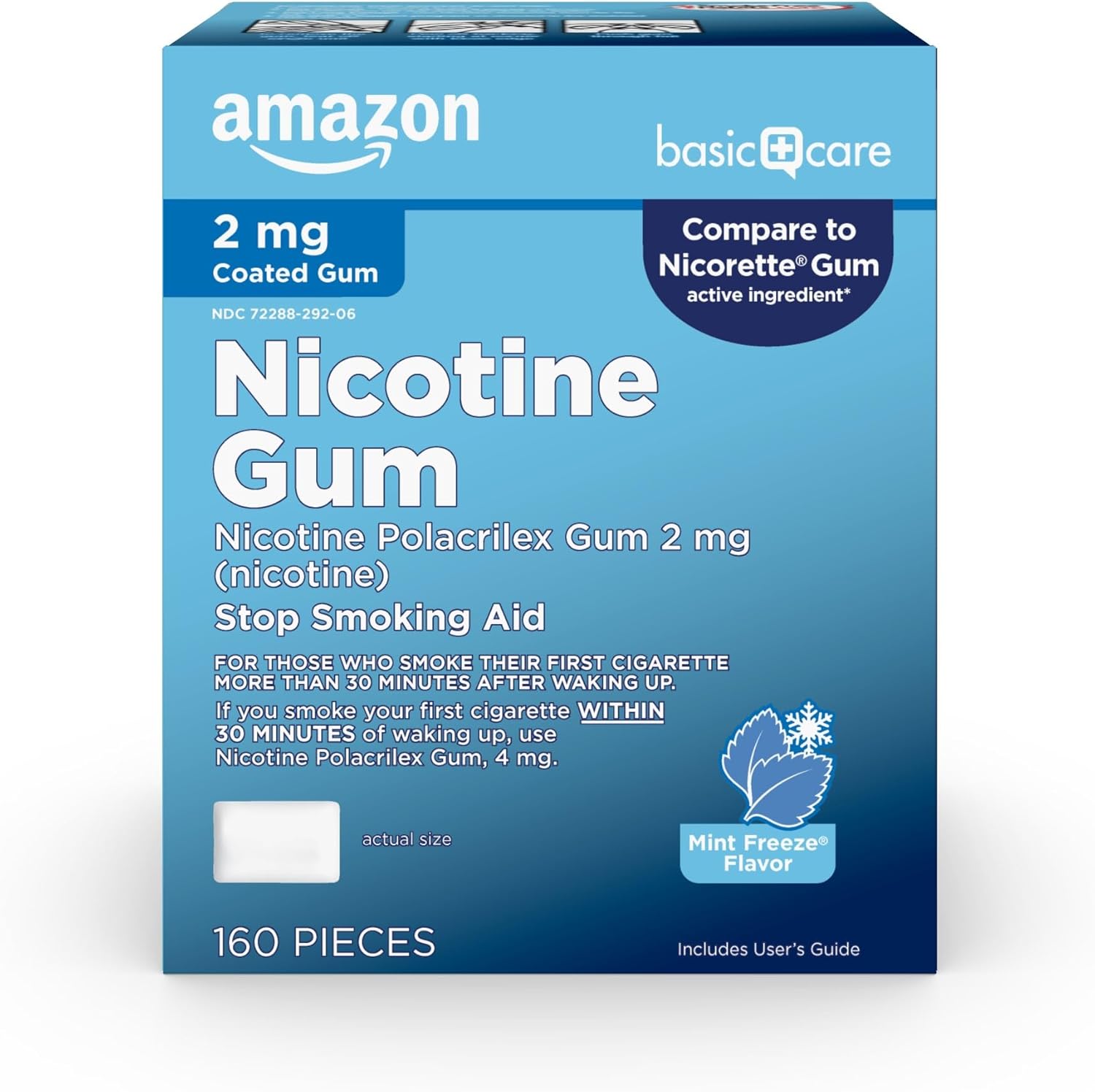 Amazon Basic Care Coated Nicotine Polacrilex Gum 2 mg - Ice Mint, 160 Count