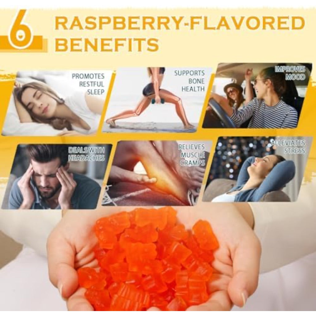 Magnesium Glycinate Gummies 1000mg - Sugar Free Magnesium Potassium Supplement with Vitamin D, B6, CoQ10 for Calm Mood & Sleep Support - 60 Orange Gummies