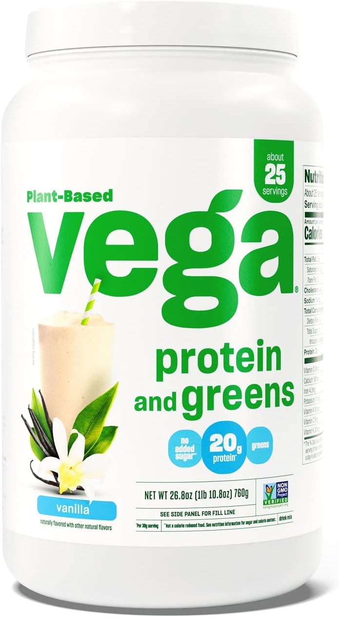 Vega Plant-Based Protein and Greens Powder - Vanilla, 26.8oz