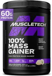 MuscleTech 100% Mass Gainer Protein Powder - Vanilla Milkshake, 5.15 lbs