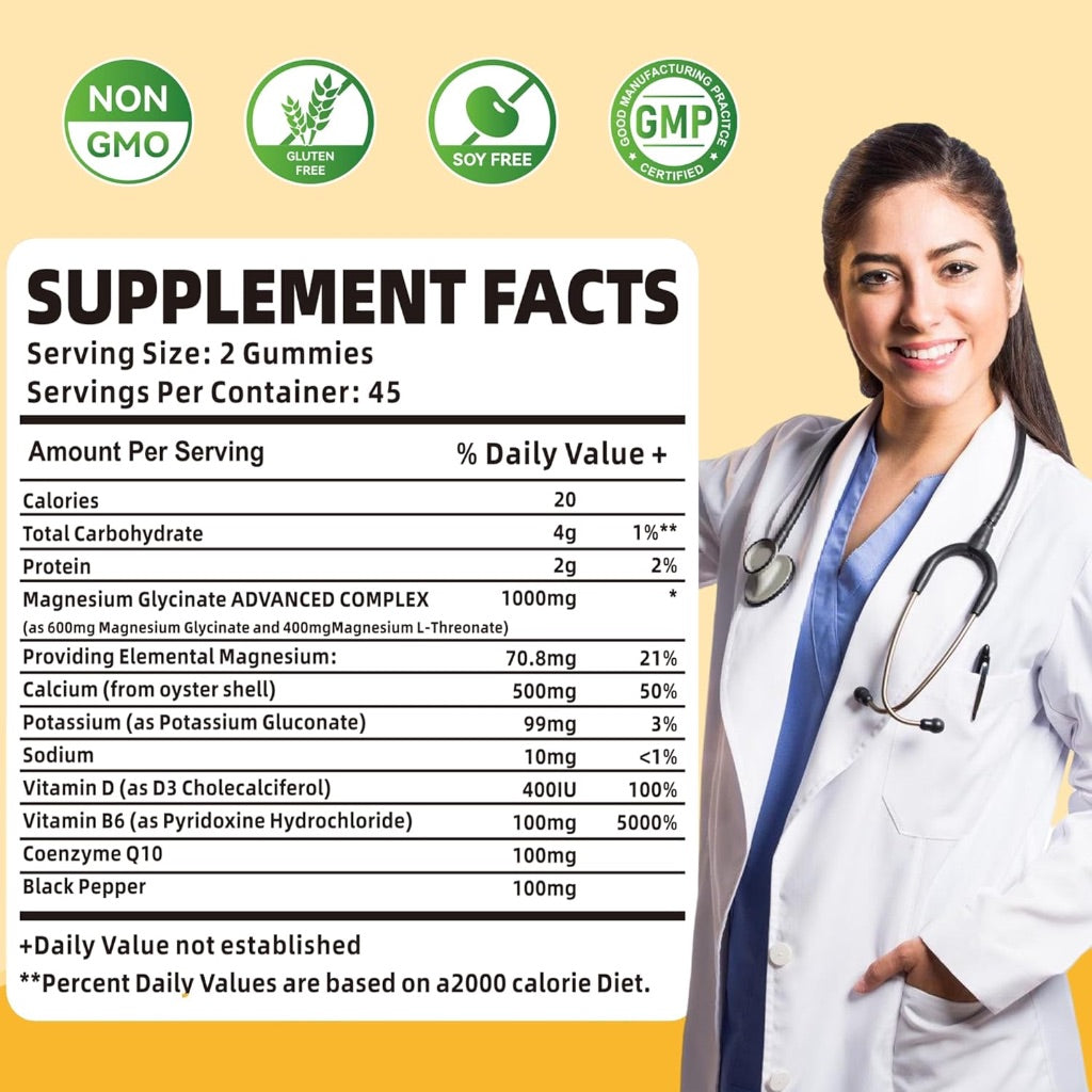 Novomins Magnesium Glycinate Gummies 1000mg - Sugar Free Mango Pineapple, 90ct