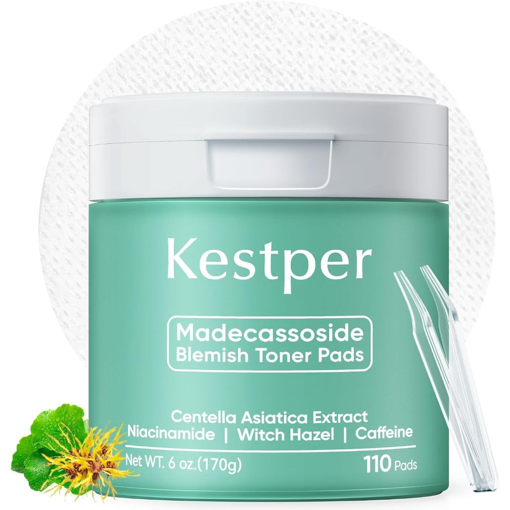 Kestper Day & Night Toner Pads to Soothe Redness, Strengthen Barrier, & Refine Pores with Centella Asiatica, Niacinamide - 110ct