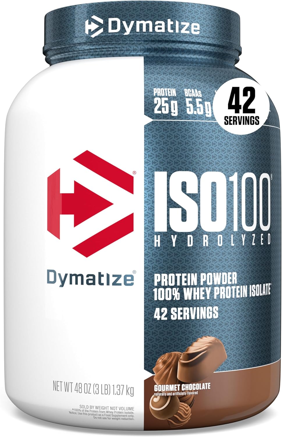 Dymatize ISO100 Hydrolyzed 100% Whey Protein Isolate, Gourmet Chocolate, 3lbs (42 Servings)