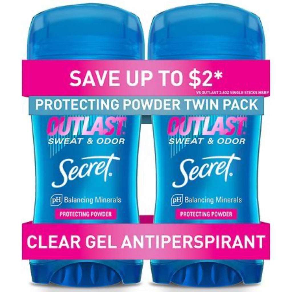 Secret Outlast Clear Gel Antiperspirant Deodorant - Protecting Powder,  2.6 oz. (2 Pack)
