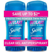Secret Outlast Clear Gel Antiperspirant Deodorant - Protecting Powder,  2.6 oz. (2 Pack)