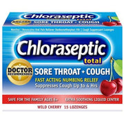 Chloraseptic Total Sore Throat + Cough Lozenges - Sugar-Free Wild Cherry, 15ct