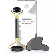 ROSELYNBOUTIQUE Gua Sha & Face Roller, Natural Obsidian Stone (Black Obsidian)