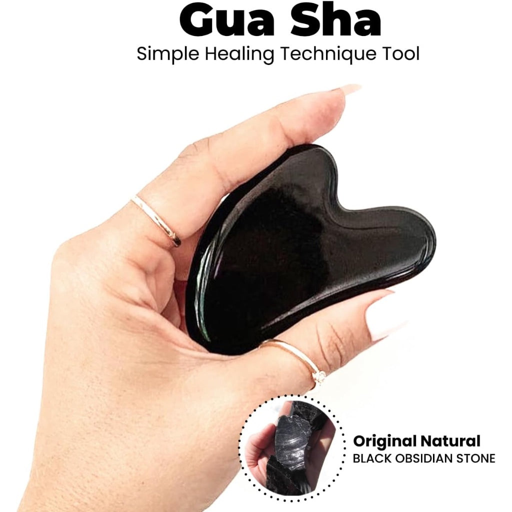 ROSELYNBOUTIQUE Gua Sha & Face Roller, Natural Obsidian Stone (Black Obsidian)
