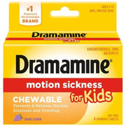 Dramamine Kids Chewable Motion Sickness Relief Tablets for Nausea, Dizziness & Vomiting - Grape, 8ct