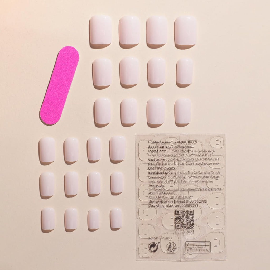 Artificial Press On Nails, Short, Square with Glossy Acrylic Finish - White (24pcs)