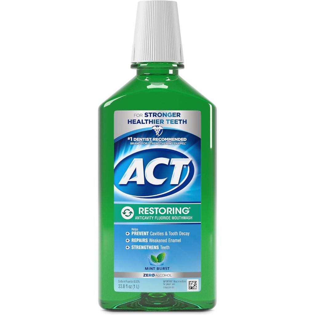 ACT Restoring Anticavity Fluoride Mouthwash, Zero Alcohol - Mint Burst, 33.8 fl. oz.