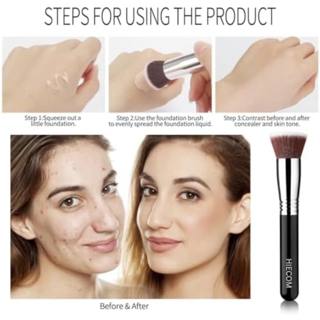 Foundation Brush for Liquid Makeup - Kabuki Makeup Brush for Flawless Application - Dense Flat Top Foundation Brush for Cream, Powder & BB Cream - Makeup Brushes for Women