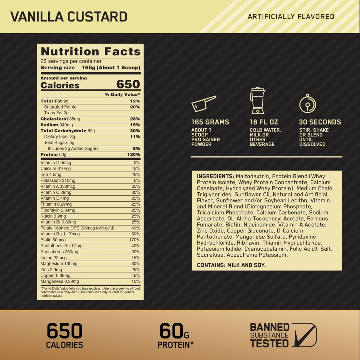 Optimum Nutrition Gold Standard Pro Gainer Protein Powder - Vanilla Custard, 5lb.