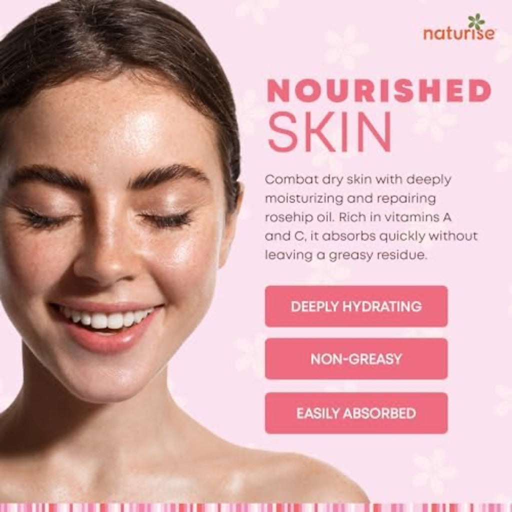 Naturise Organic Rosehip Oil, 100% Pure, Natural Cold Pressed for face & Body - 4 fl. oz.