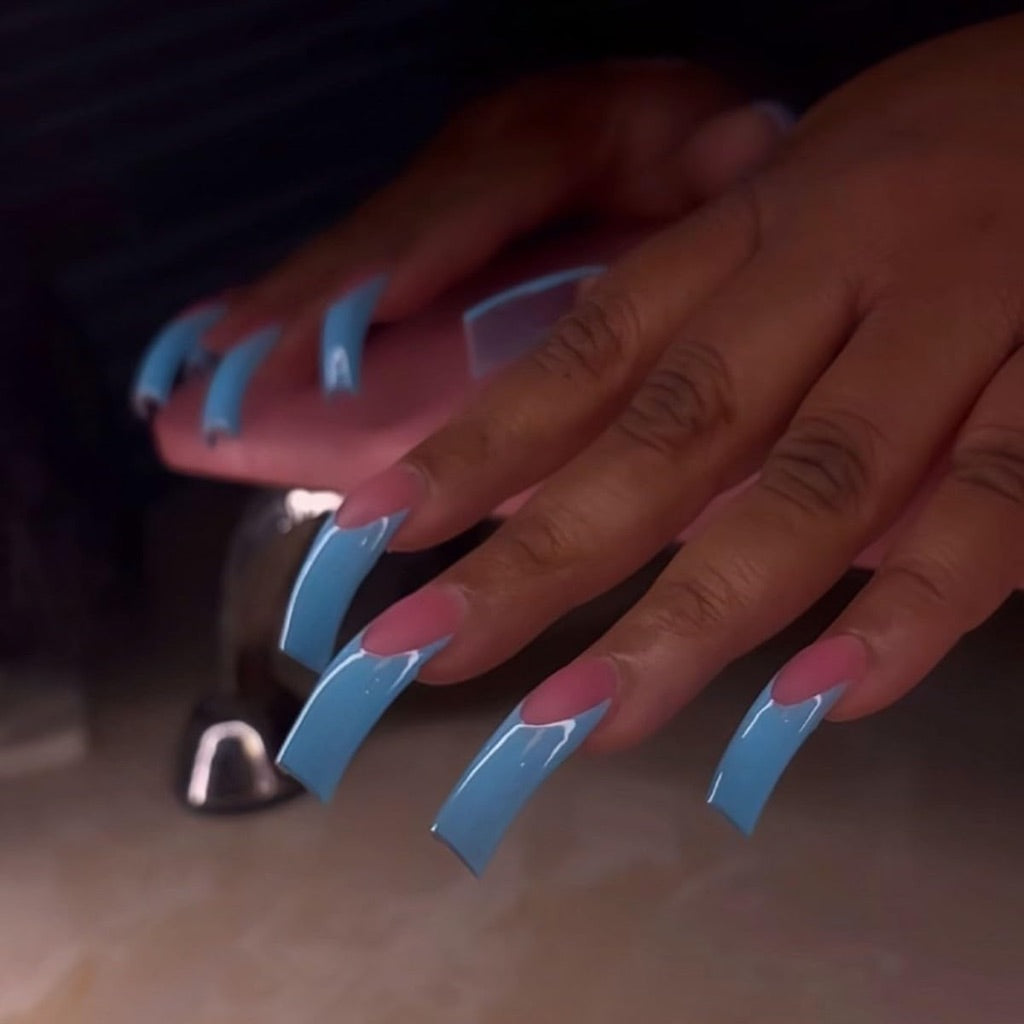 Beauty Nails Square-Tip Long Curved Press on Nails - Blue/Pink French Tips, 20pcs.
