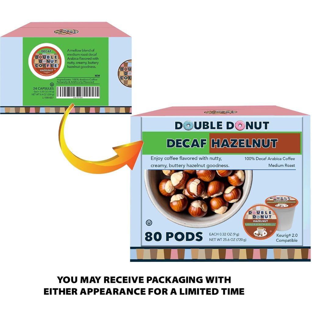 Double Donut - Decaf Hazelnut Flavored Coffee Single Serve Cups  80 Ct