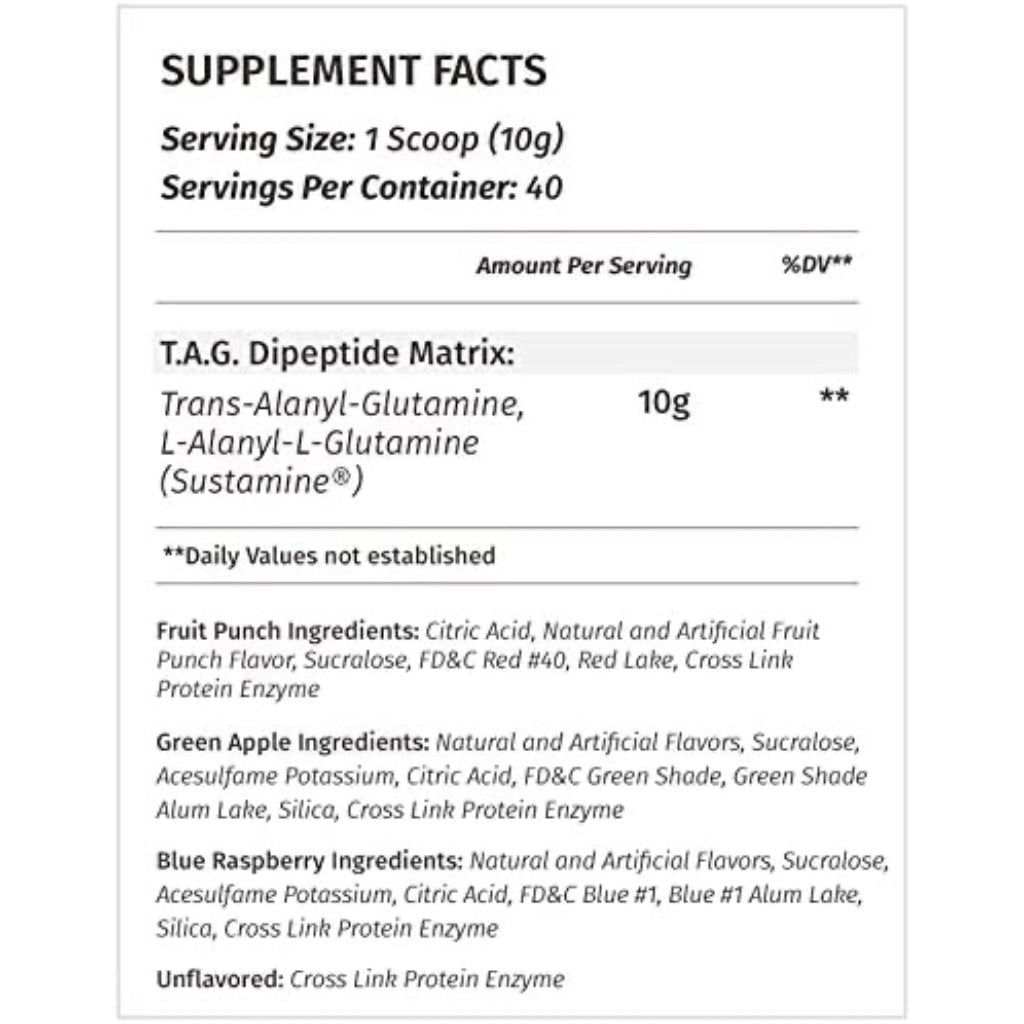 Metabolic Nutrition TAG Trans Alanyl Glutamine, 100% L-Glutamine Peptide Powder - Unflavored, 40 Svgs.