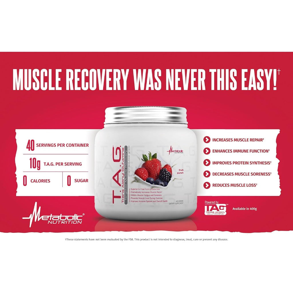 Metabolic Nutrition TAG Trans Alanyl Glutamine, 100% L-Glutamine Peptide Powder - Unflavored, 40 Svgs.