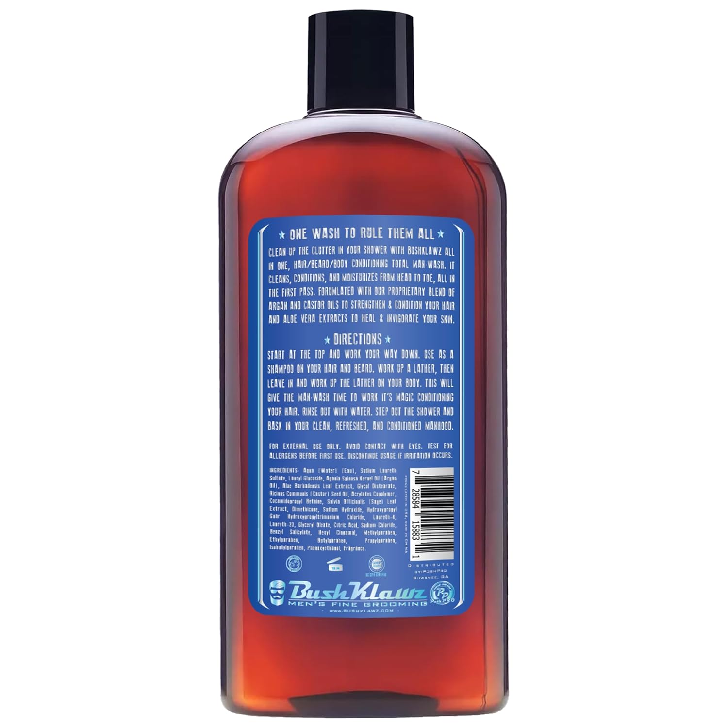 BushKlawz Men's All-in-One Hair, Beard, & Body Wash - Pacific Price, 13.5 fl. oz.