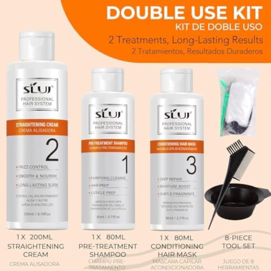 SLUJ Keratin & Collagen Hair Straightening Kit - 18 Week Home Salon Professional Straightening - Gentle Scent, 2 Treatments