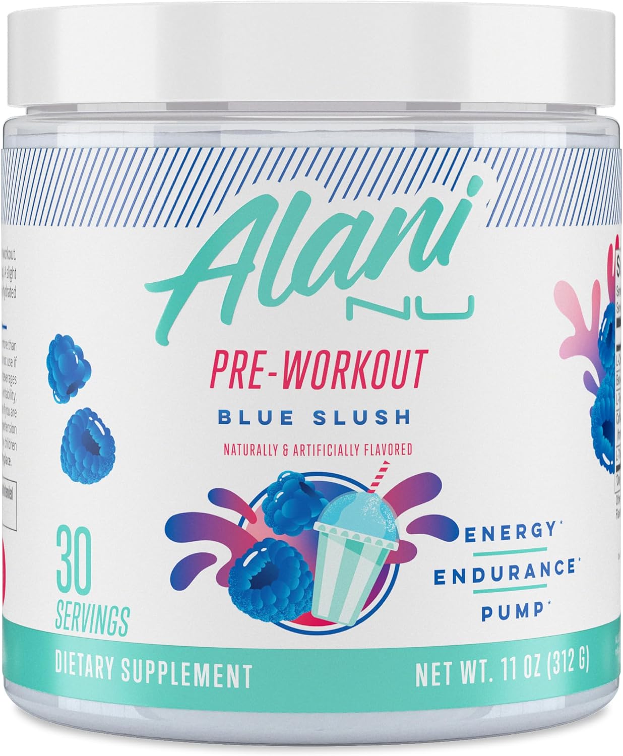 Alani Nu Pre Workout Powder - Blue Slush, 10.2 oz (30 Servings)