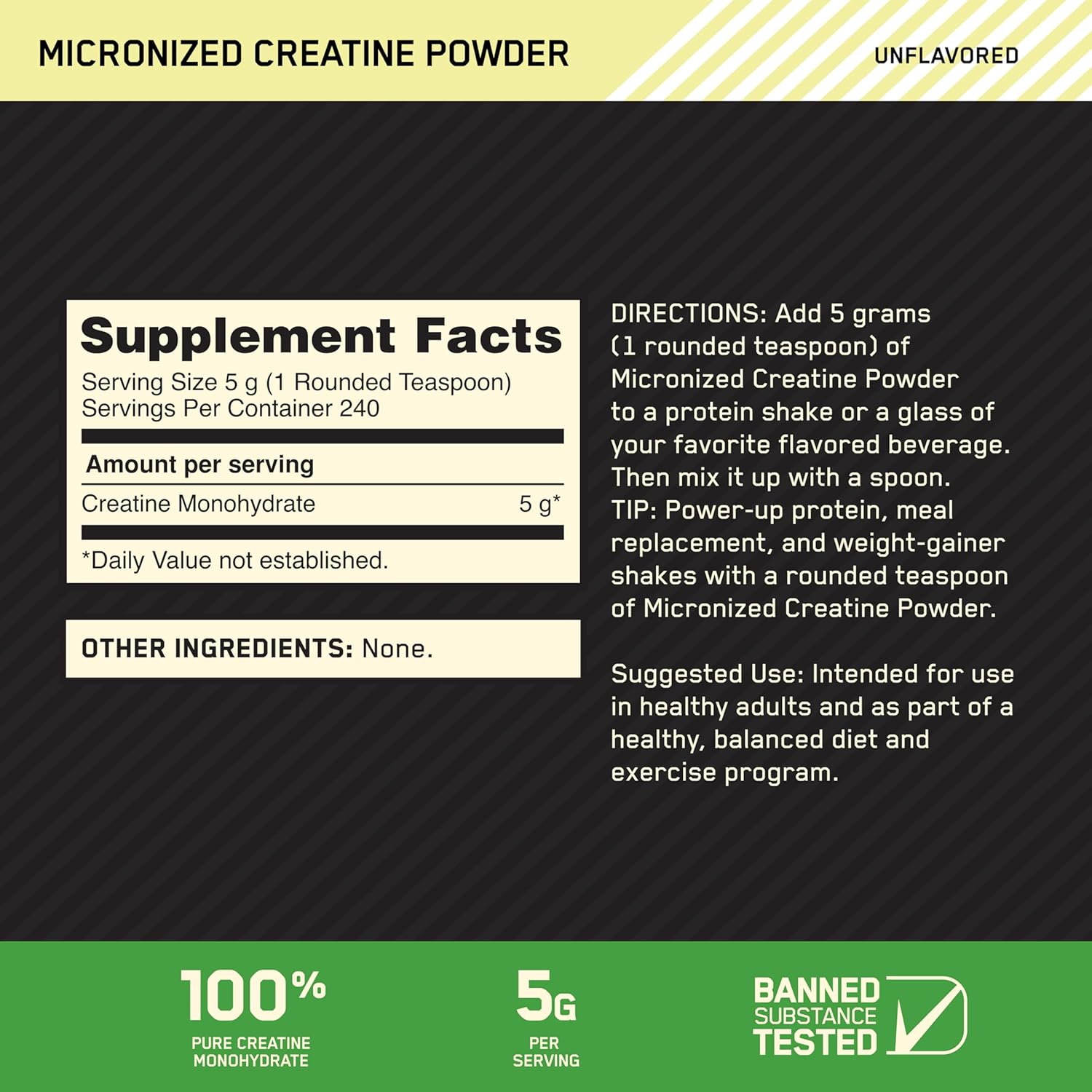 Optimum Nutrition Micronized Creatine Monohydrate Powder - Unflavored, 240 Svgs.