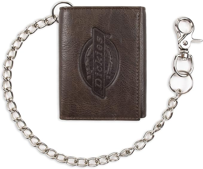 Dickies Men's Trifold Chain Wallet - Dark Brown Leather