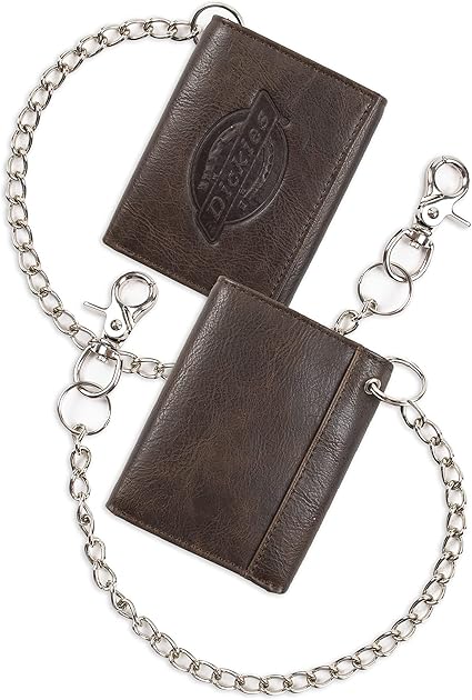 Dickies Men's Trifold Chain Wallet - Dark Brown Leather