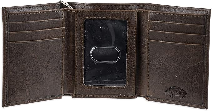 Dickies Men's Trifold Chain Wallet - Dark Brown Leather