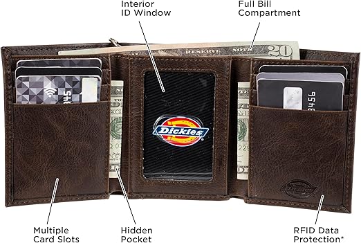 Dickies Men's Trifold Chain Wallet - Dark Brown Leather