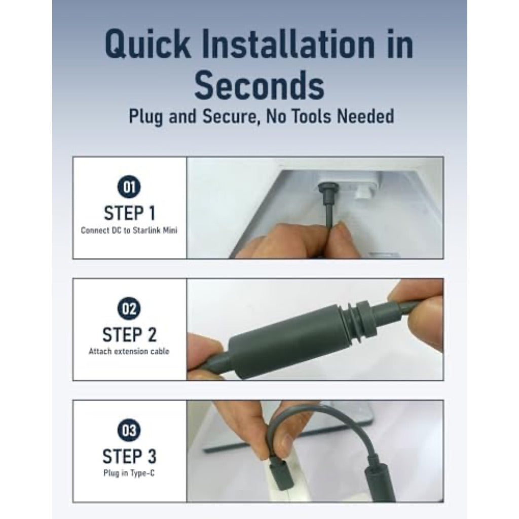 Starlink Mini USB C to DC Extension Cable 18CM, Waterproof Power Converter Adapter, USB C Power Cable,Replacement Accessories for Starlink Mini, Compatible with 65W Power Bank/Charger Block