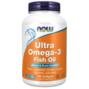 NOW Supplements Ultra Omega-3 Fish Oil Softgels, Molecularly Distilled and Enteric Coated - 180ct