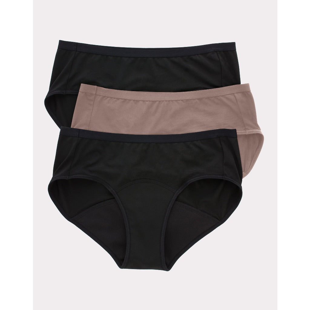 Size 8/XL (3 Pairs) Hanes Women's Comfort Period Underwear, Moderate Leak Protection - Hipster