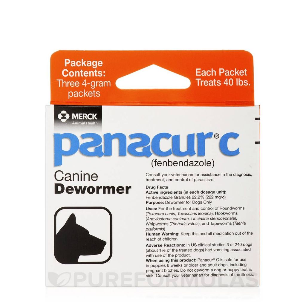 Panacur C Canine Dewormer (Fenbendazole) Six 4-Gram Packets (40 Pounds)
