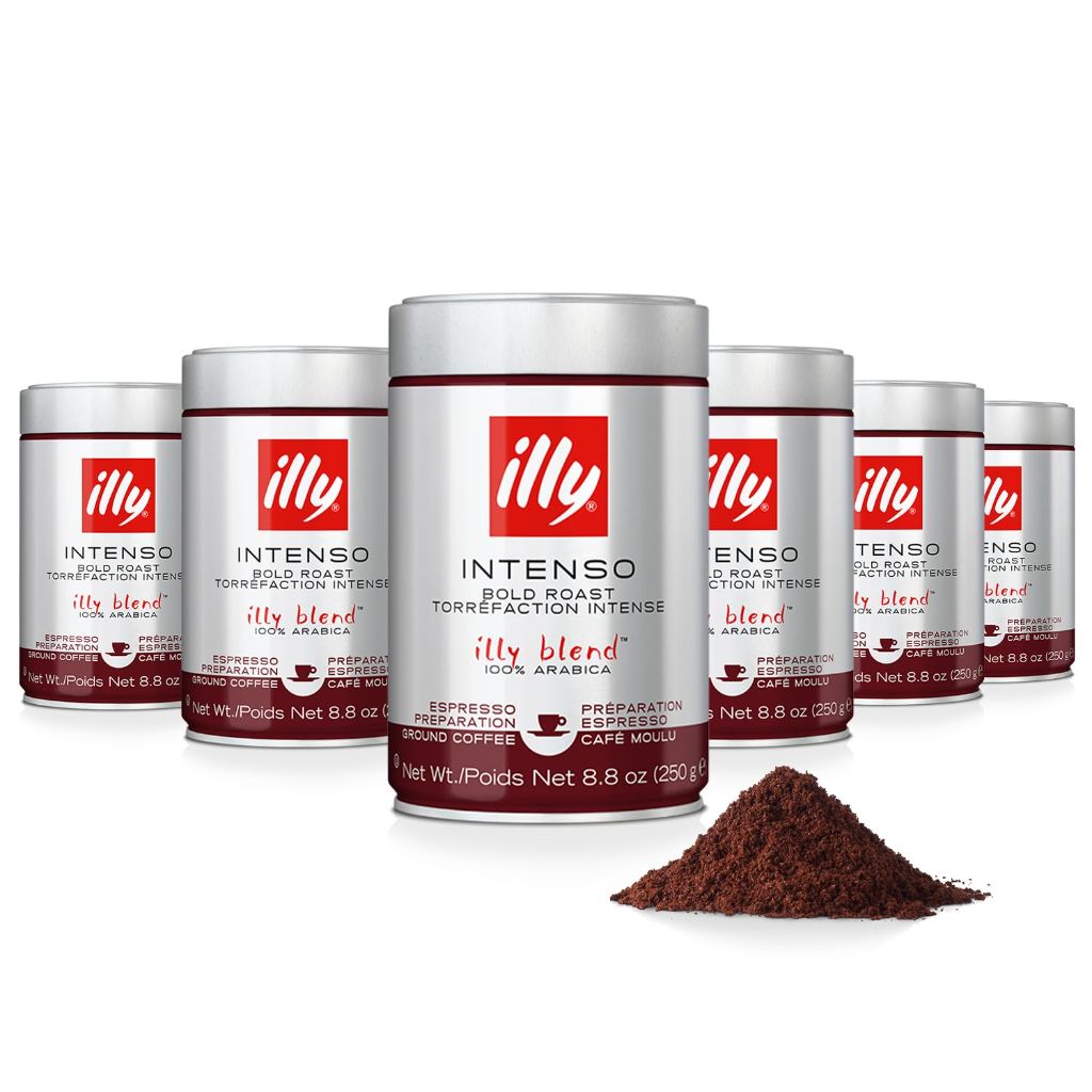 illy Intenso Bold Roast Espresso Ground Coffee, 8.8oz Can (6 Pack)