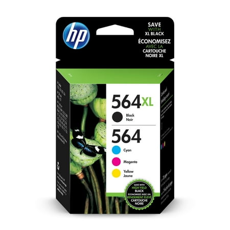 HP 564XL High-Yield Black and HP 564 Cyan/Magenta/Yellow Ink Cartridges (4 Cartridges)