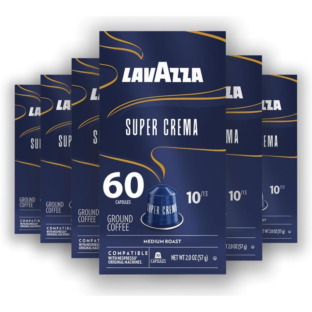Lavazza Super Crema Aluminum Capsules Compatible with Nespresso* Original Machines, Medium Roast, Arabica and Robusta Blend (60 Capsules)