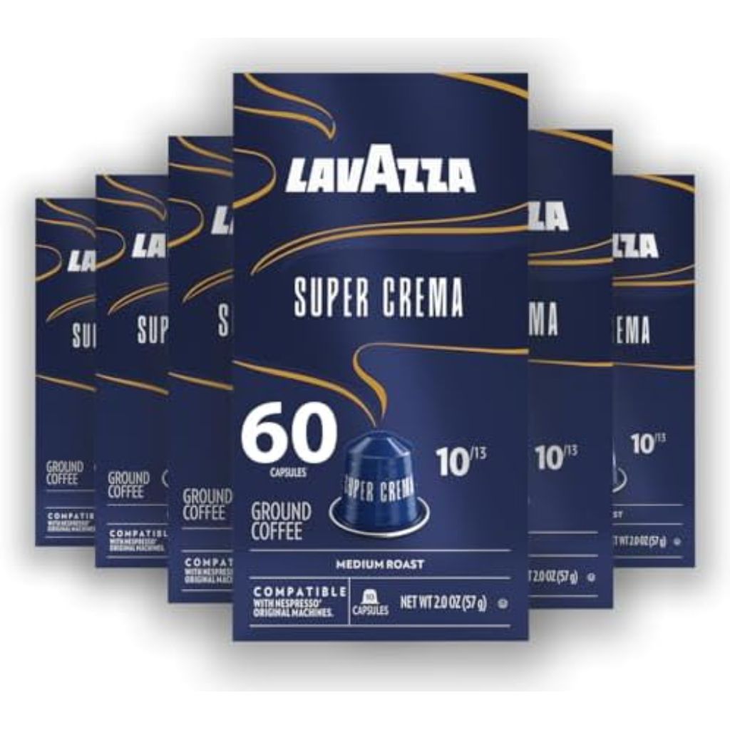 Lavazza Super Crema Aluminum Capsules Compatible with Nespresso* Original Machines, Medium Roast, Arabica and Robusta Blend (60 Capsules)