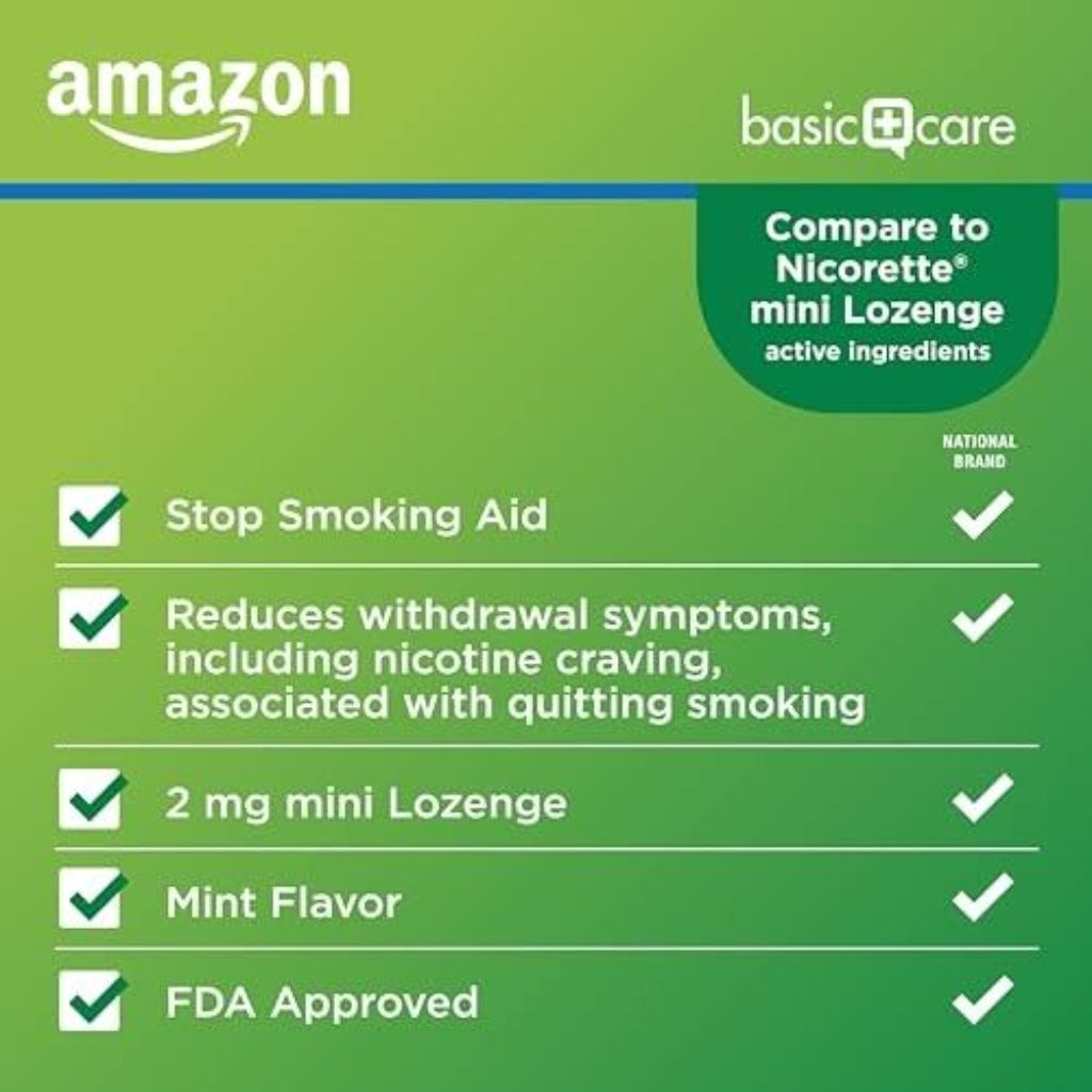 Amazon Basic Care Nicotine Polacrilex Lozenge 2 mg - Mint, 144 Count