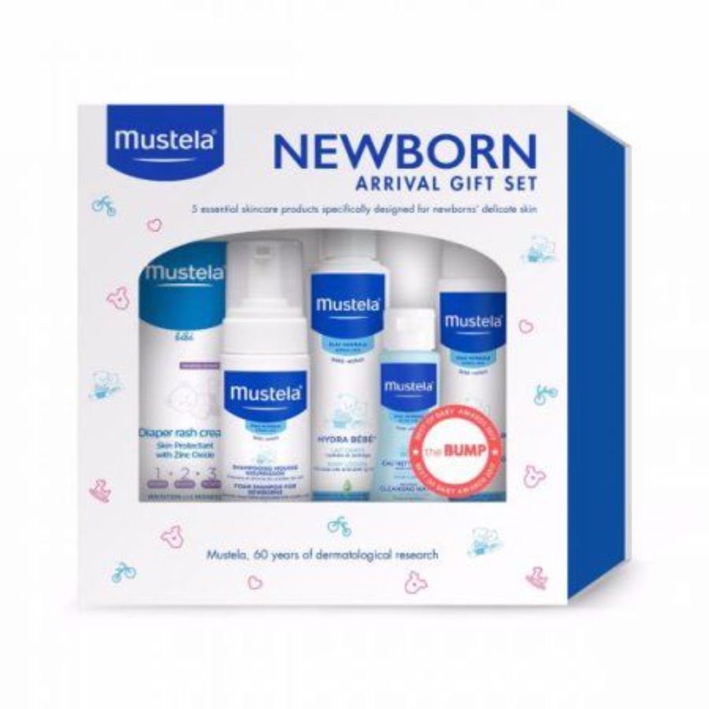 Mustela Newborn Arrival Set: Foam Shampoo 5.07OZ + Gentle Cleansing Gel 6.76OZ + No-Rinse Cleansing Water 3.38OZ + Hydra Bebe Body Lotion